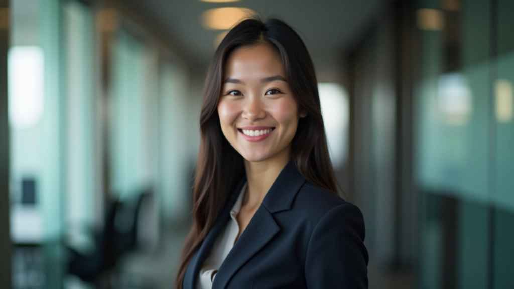 Professional woman smiling confidently in business setting